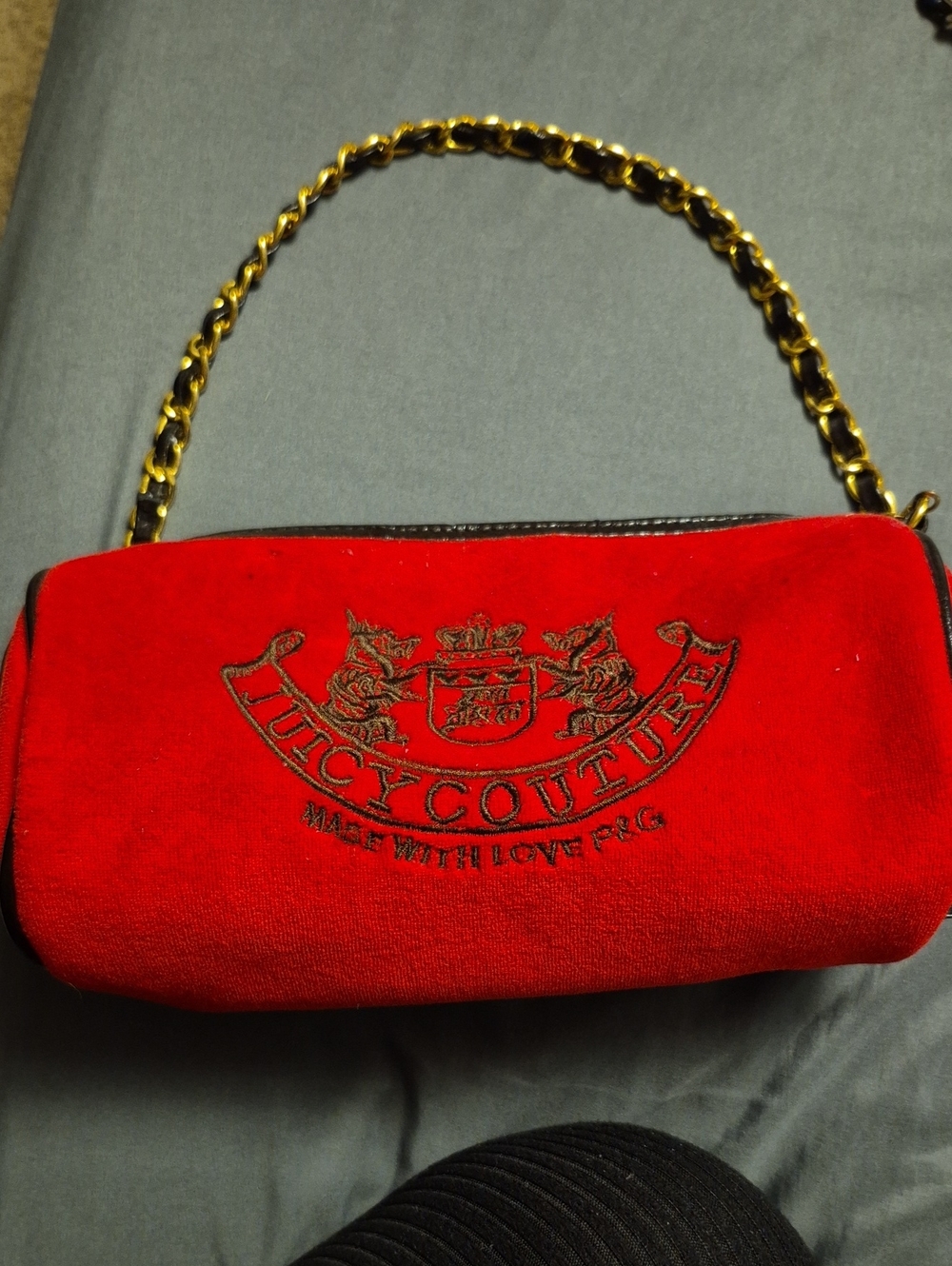 Juicy Couture Red Velvet Mini Shoulder Bag with Gold Chain